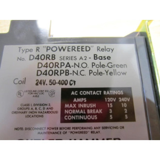Cutler Hammer D40RB Relay Series A2 - New No Box
