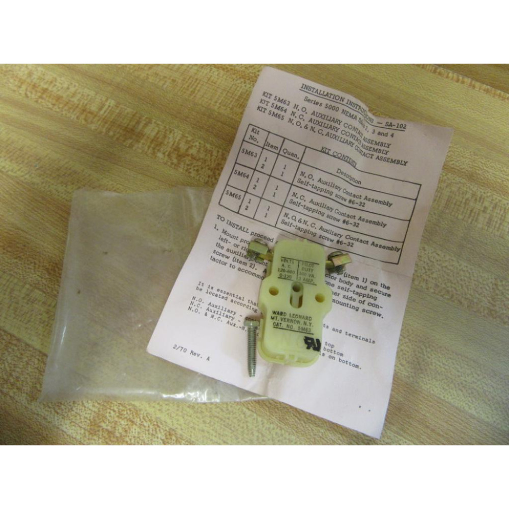 Joslyn Clark Ward Leonard 5M-63 Auxiliary Contact 5M63 White