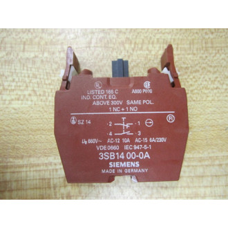 Siemens 3SB1400-0A Contact Block 3SB14000A - New No Box