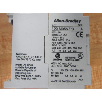 Allen Bradley 100-M05NZ243 Contactor 100M05NZ3 Ser A - Used