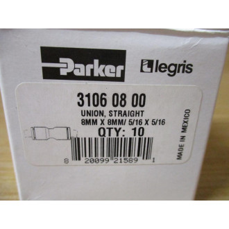 Parker 3106 08 00 Legris Straight Union 31060800 (Pack of 10)