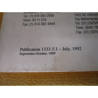 Allen Bradley 134954 Bulletin 1333 Instruction Manual - Used