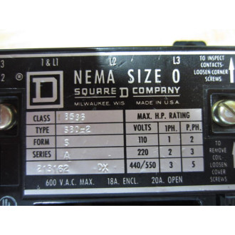 Square D 8536-SBO2 Starter 8536-SB02S wo Coil - Used