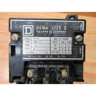 Square D 8536-SBO2 Starter 8536-SB02S WCoil 31041-400-60 - Used