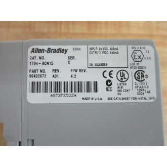 Allen Bradley 1794-ACN15 Adapter 1794ACN15 REV. A01 FW 4.2 - Used