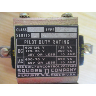 Square D 7001-D0-22 Magnetic Relay 7001-DO-22 115VDC Coil - New No Box