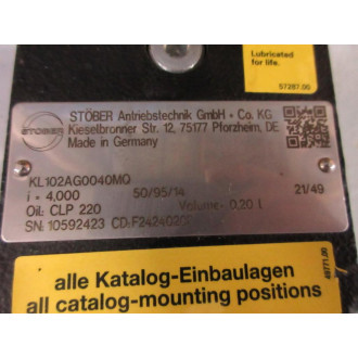 Stober KL102AG0040MQ Gear Reducer - Used