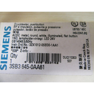 Siemens 3SB3645-0AA61 Push Button 3SB36450AA61 Operator Only