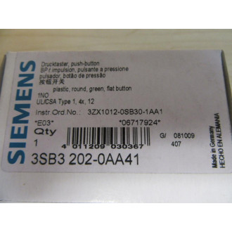 Siemens 3SB3 202-0AA41 Green 3SB32020AA41 Button