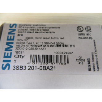 Siemens 3SB3 201-0BA21 Red 3SB32010BA21 Button