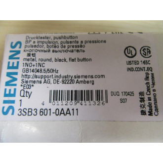 Siemens 3SB3 601-0AA11 Black 3SB36010AA11 Button & Clip