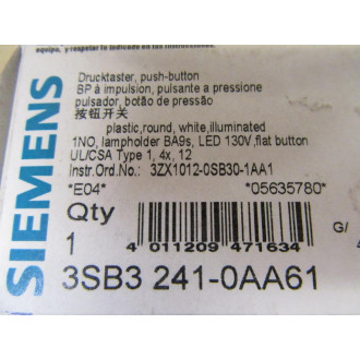 Siemens 3SB3 241-0AA61 White 3SB32410AA61 Button