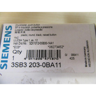 Siemens 3SB3 203-0BA11 Black 3SB32030BA11 Button