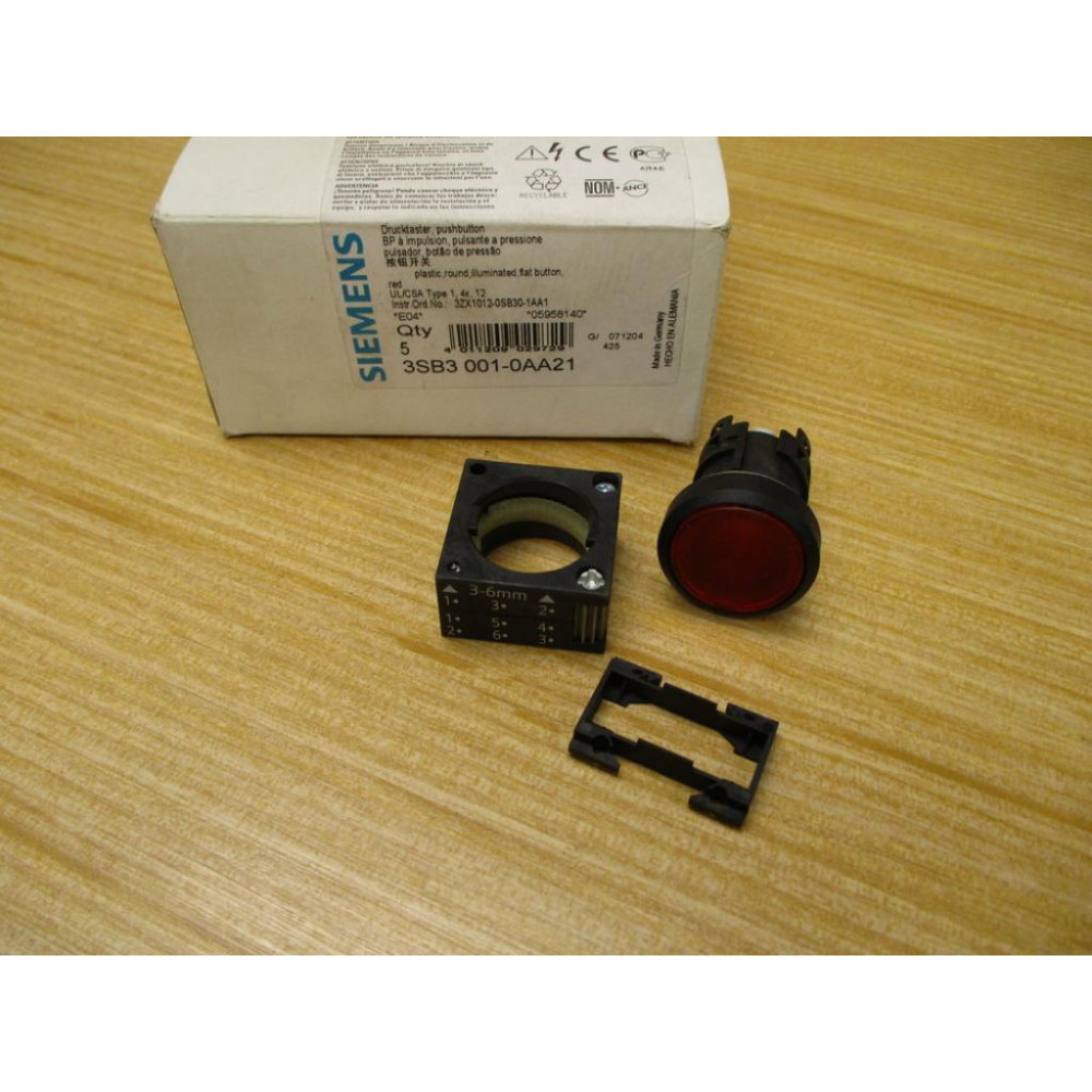 Siemens 3SB3 001-0AA21 Red 3SB30010AA21 wBase & Clip