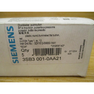 Siemens 3SB3 001-0AA21 Red 3SB30010AA21 wBase & Clip