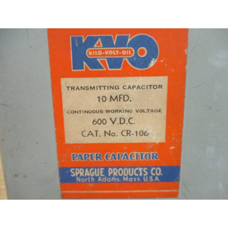 Sprague CR-106 Vintage KVO Transmitting Capacitor 10MFD - New No Box