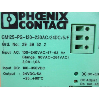 Phoenix Contact CM125-PS-120-230AC24DC5F Power Supply 2939522 100-350VDC - Used