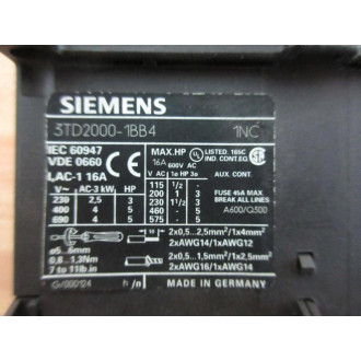 Siemens 3TD2000-1BB4 Contactor 3TD20001BB4 - Used