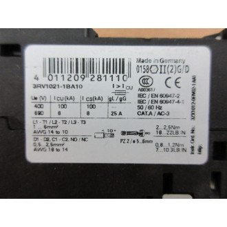 Siemens 3RV1021-1BA10 Motor Starter Protector 3RV10211BA10 - Used