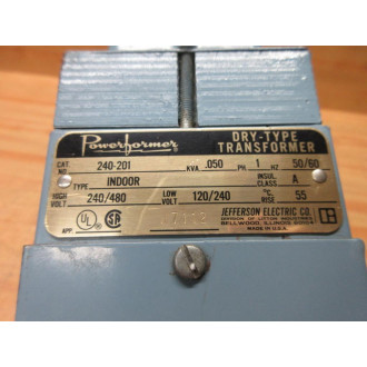 Jefferson Electric 240-201 Dry-Type Transformer 240-201-480 - Used