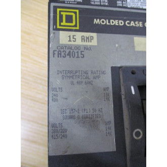 Square D FA-34015 15A Circuit Breaker - Used