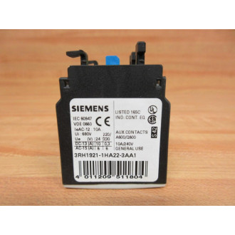 Siemens 3RH1921-1HA22-3AA1 Contact Block 3RH19211HA223AA1 - Used