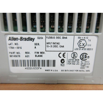 Allen Bradley 1794-IB16 FLEX IO Input Module 1794-1B16 96145678 Rev. A01 - Used