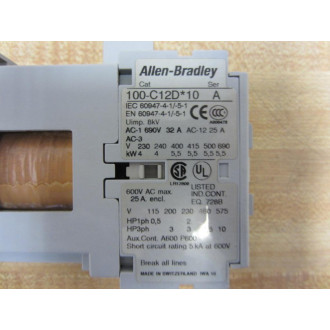 Allen Bradley 100-C12D10 Contactor 100C12D10 - Used
