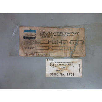 Crouse - Hinds PFPL-353 Busway Plug PFPL353 - Used