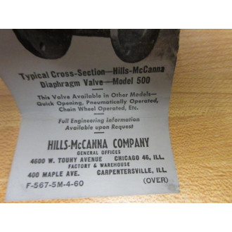 Hills-McCanna 1-12" 510 SCR.N1 Diaphragm Valve F-567-5M-4-60