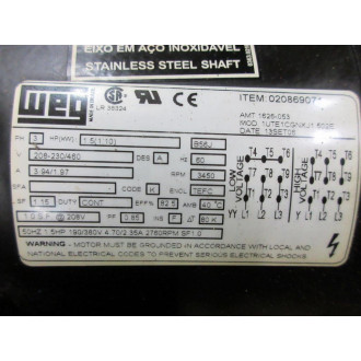 WEG 020869071 Motor 1UTE1CGNXJ1.502E - Used