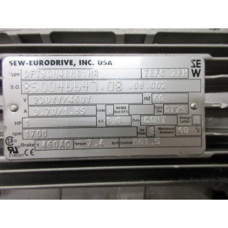 SEW-Eurodrive DFT80N4BM61HR Motor DFT80N4BMG1HR - Used