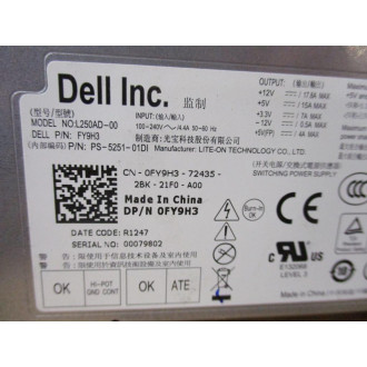 Dell L250AD-00 Switching Power Supply FY9H3 - Used