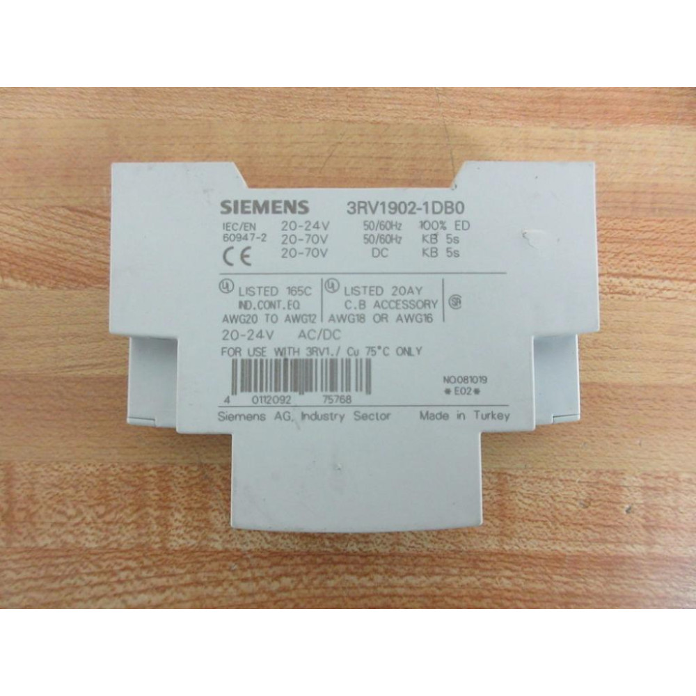 Siemens 3RV1902-1DB0 Circuit Breaker 3RV19021DB0 - Used