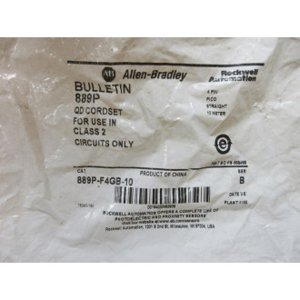 Allen Bradley 889P-F4GB-10 QD Cordset 889PF4GB10