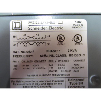 Square D 2S1F Transformer - New No Box