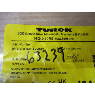 Turck RSFV 30-0.3M14.75NPT Mini-Fast Male Receptacle U-90065
