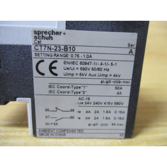 Sprecher + Schuh CT7N-23-B10 Thermal Overload Relay 0.75-1.0A Ser.A - Used