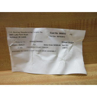 C.G. Bretting Manufacturing FG3299 Finger Drive Assembly 3154-2 - New No Box