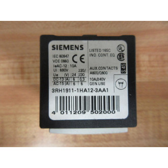 Siemens 3RH1911-1HA12-3AA1 Auxiliary Switch Block - New No Box
