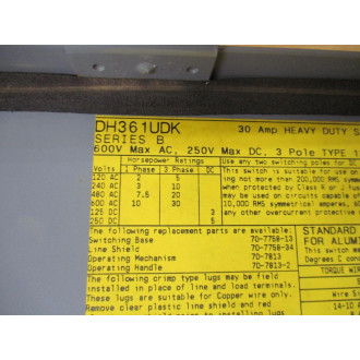 Cutler Hammer DH361UDK Eaton Safety Switch Single Knockout - Used