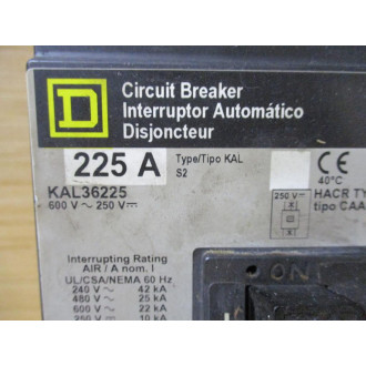 Square D KAL36225 Circuit Breaker Amps-225 - Used
