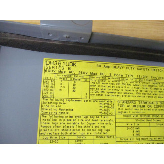 Cutler Hammer DH361UDK Eaton Safety Switch 5 Knockouts - Used