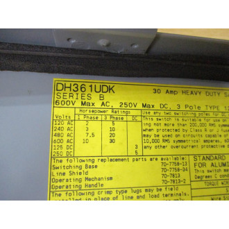 Cutler Hammer DH361UDK Eaton Safety Switch 3 Knockouts - Used