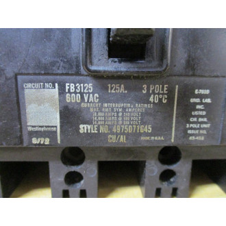 Westinghouse FB3125 Circuit Breaker 125 AMP - Used
