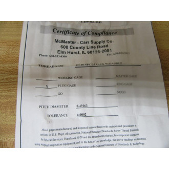 Van Keuren 2365A112 Plug Gage