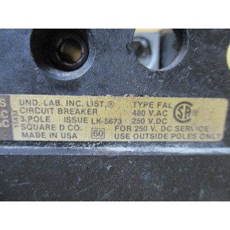 Square D FAL34015 Circuit Breaker 15 Amp FAL30415 Old Style - Used