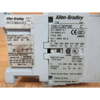 Allen Bradley 100-C30D00 Contactor 100C30D00 Series C - Used