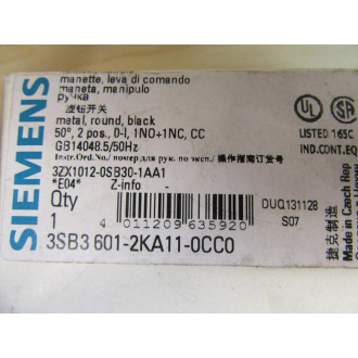 Siemens 3SB3601-2KA11 Selector Switch 3SB3601-2KA11-0CC0 Operator Only