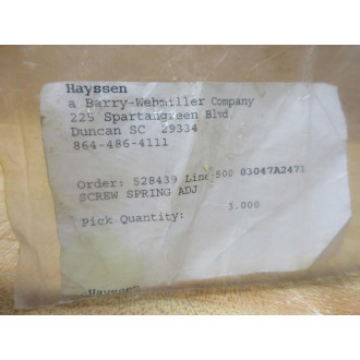 Hayssen 03047A2471 Adjustable Screw Spring (Pack of 3)